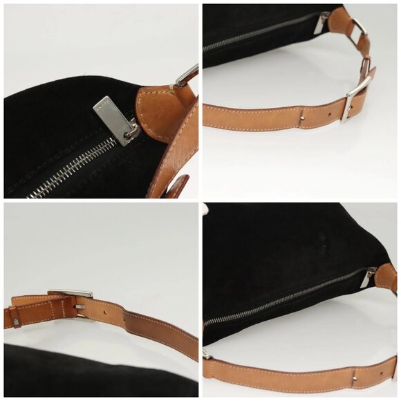 CELINE C Macadam Canvas Shoulder Bag Suede Black Silver Auth 120034 - Picture 16 of 16